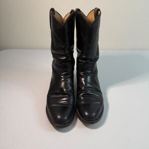 Justin‎ Style Black Leather Cowboy Boots Size 6.5B Western Roper Biltrite